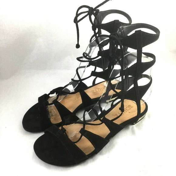 Schutz Erlina Flat Gladiator Sandal Black Nubuck 6 - Picture 4 of 8